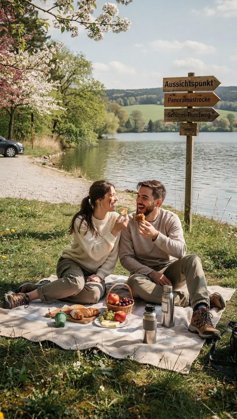 Idyllische Raststätte mit Bänken und Aussicht auf die Elbe entlang der Fahrstrecke zwischen Dresden und Nuremberg.